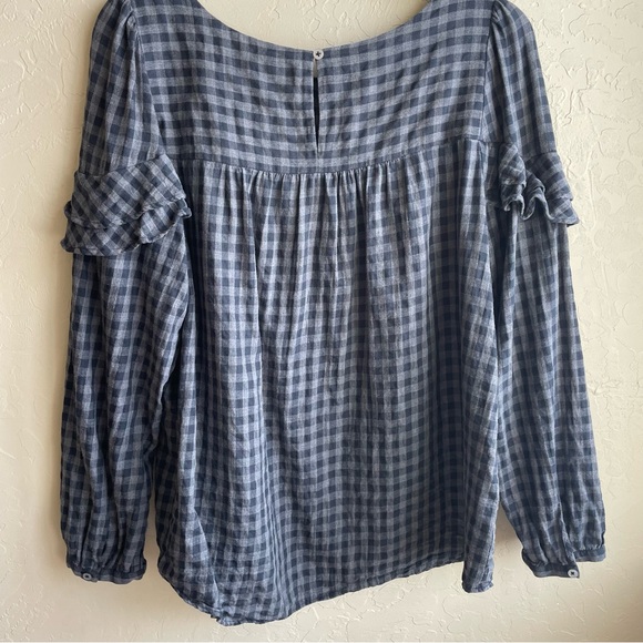 Loft Women’s Black Gingham Brushed Cotton Ruffle Blouse Top Large - Picture 6 of 10
